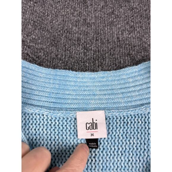 Cabi Medium Frosty Sweater Blue Crochet V-Neck Womens Cotton Blend 4282 - Picture 3 of 14